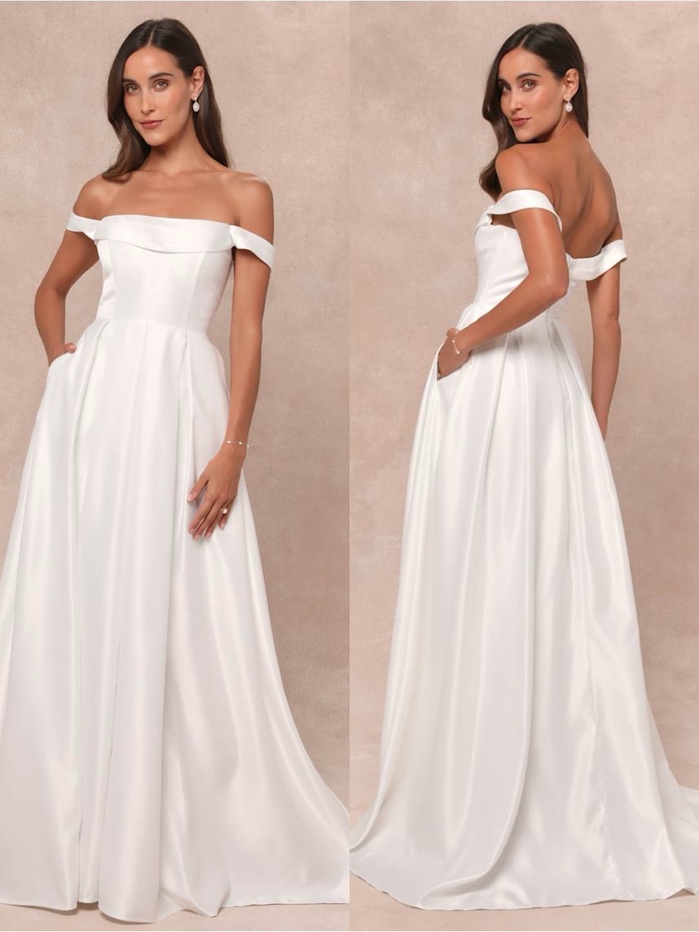 LULU’S Extraordinary Vow White Off-the-Shoulder Maxi Dress with Pockets